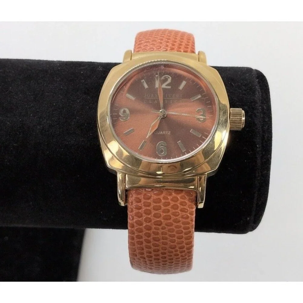 Joan Rivers Orange Gold Toned Wristwatch Adjustable Buckle Band Japan Movement
